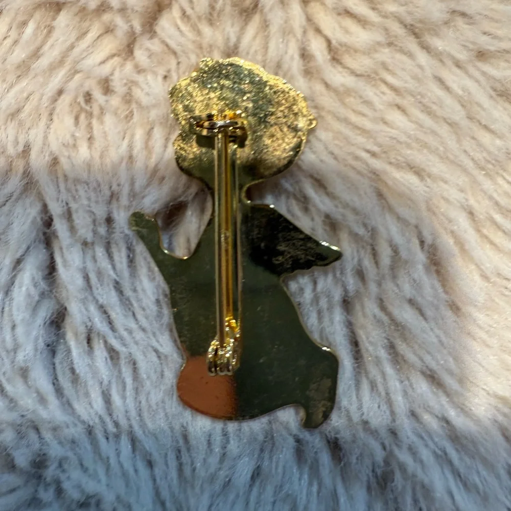 Vintage Gold Tone‎ Costume Green Rhinestone Angel Praying Pin 1.5”